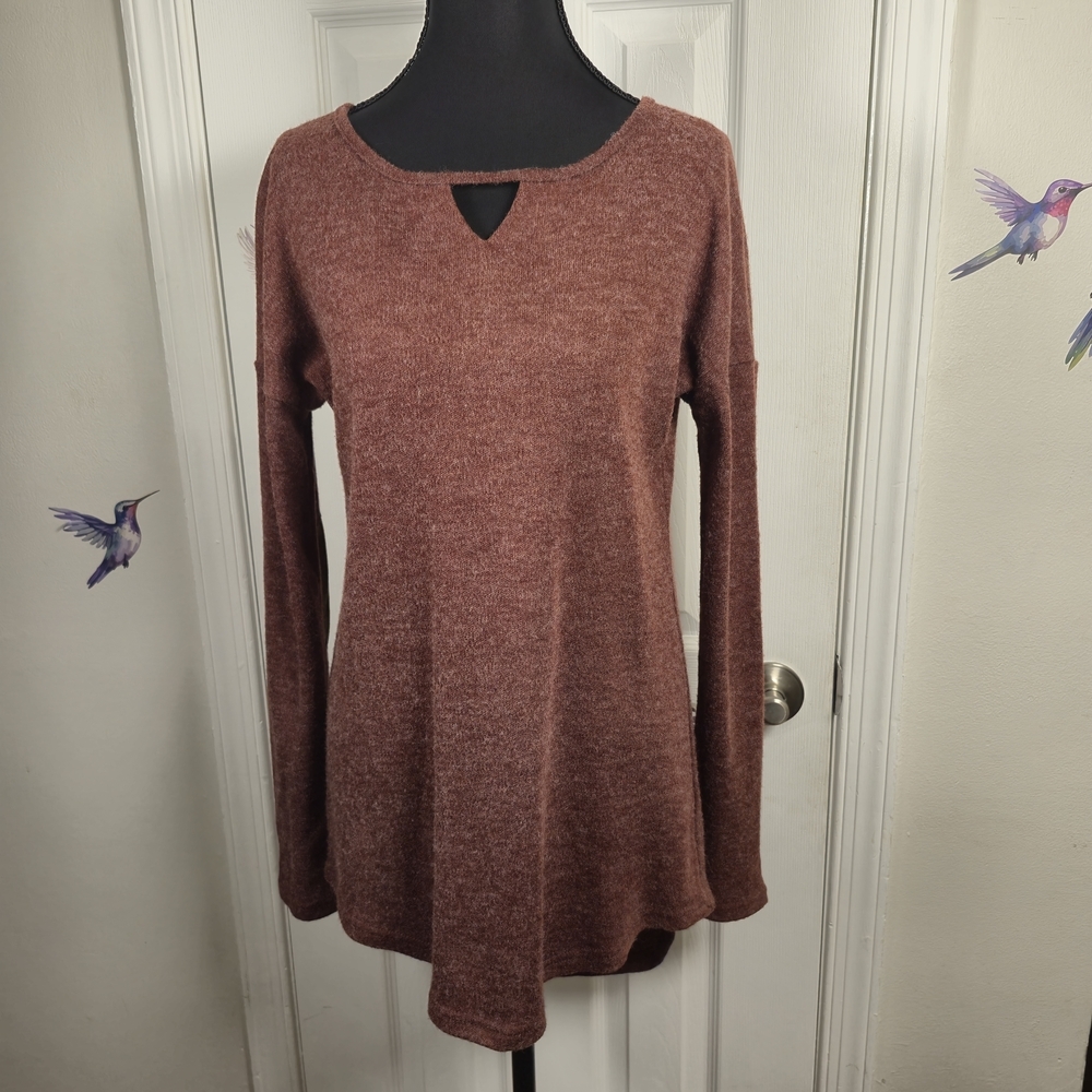 ETWO Mauve Marled Tunic Sweater S Lace Back Cutout Boho Knit